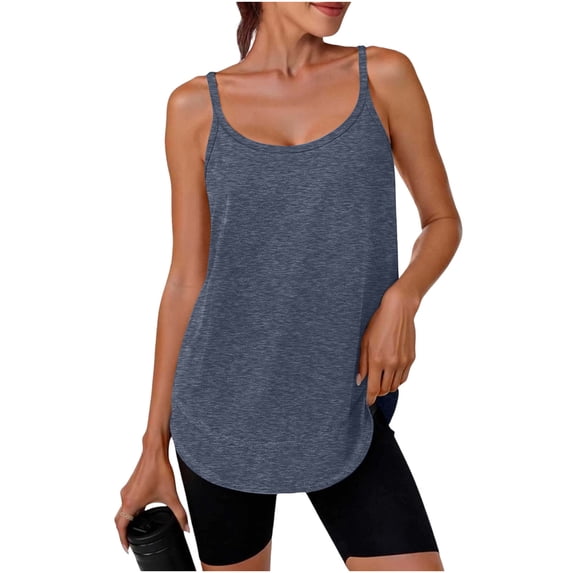 Miluxas Womens Tank Tops Flowy Summer Cami Adjustable Spaghetti Straps Scoop Neck Sleeveless Loose Solid Camisole Shirts Navy