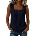 thumbnail image 1 of Miluxas Womens Tank Tops Stitched Contrast Trim Sleeveless Square Neck Tank Top Loose Fit Casual Summer Basic T Shirt for Daily & Vacation Navy, 1 of 9