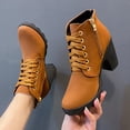 thumbnail image 1 of Miluxas Womens Thick Heel Ankle Boots Lace Up Metal Buckle Round Toe Side Zipper High Heel Booties Winter Comfy Ladies Leather Boots Shoes Yellow 6.5(38), 1 of 9