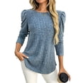 thumbnail image 1 of Miluxas Womens Tops Crewneck Puff Long Sleeve Shirts Dressy Ribbed Knit Tunics Elegant Pullover Sweaters Sky Blue S(S), 1 of 7