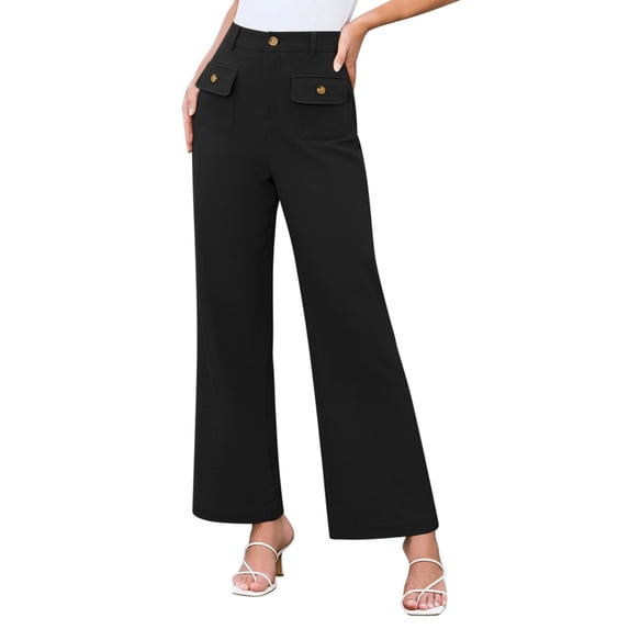 Miluxas Womens Trendy Dress Pants Stretchy High Waisted Wide Leg Pants Solid Business Casual Trousers with Pockets Black