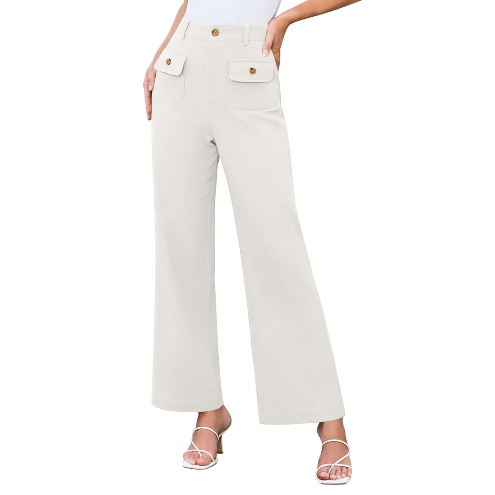 Miluxas Womens Trendy Dress Pants Stretchy High Waisted Wide Leg Pants ...
