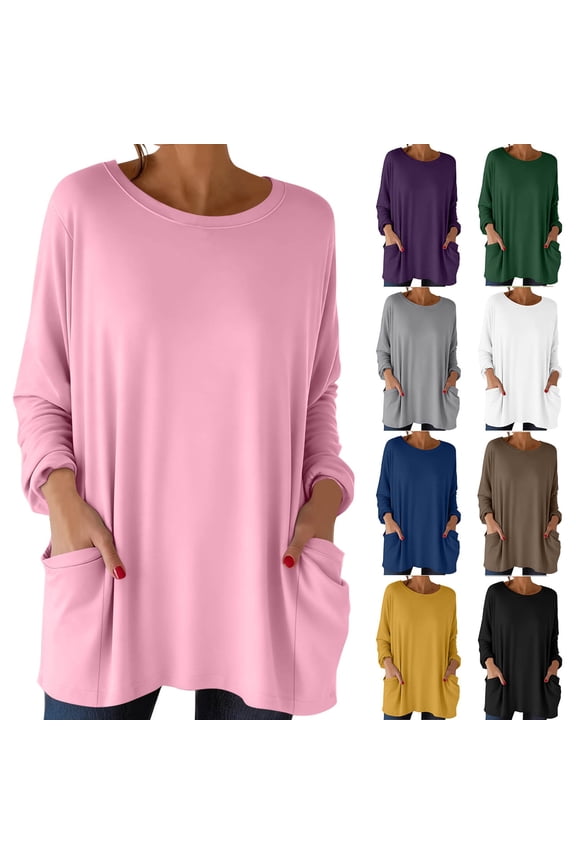 Womens Tunic Top Spring Trendy Clothes Long Sleeve Loose Fit Boho Shirt Hippie Cute Blouses with Pocket Yellow XL(XL)