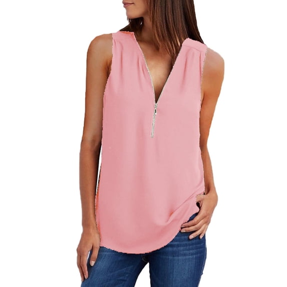 Miluxas Womens V Neck Tank Tops Business Casual Blouses Work Summer Tops Sleeveless Shirts Clearance Pink 4(S)