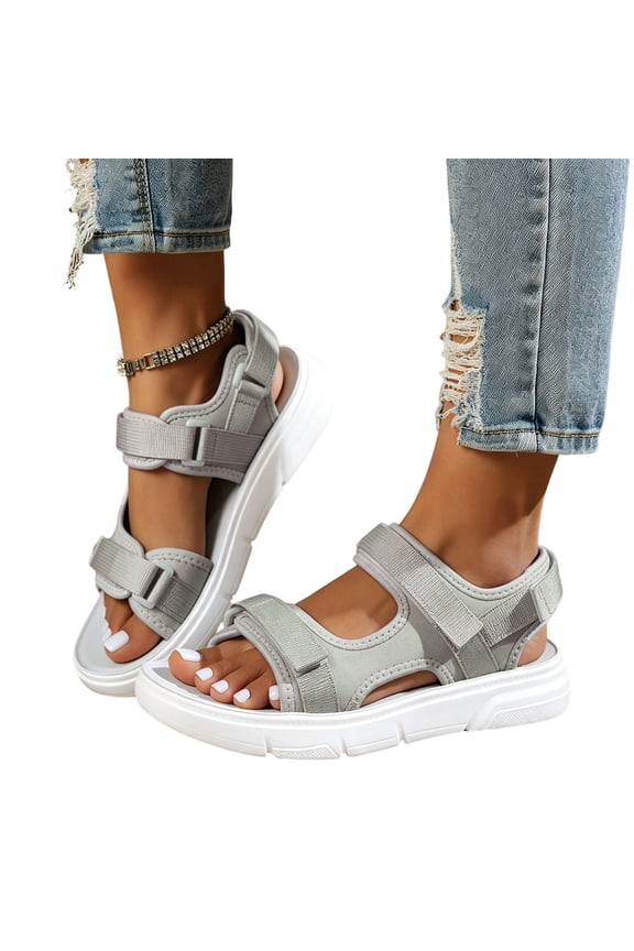 Womens Walking Sandals with Comfortable Summer Outdoor Hiking Sport Adjustable Strap Athletic Chunky Cushion Shoes Gray 7.5(39)