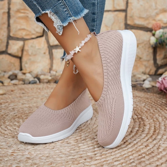 Miluxas Womens Walking Shoes:Round Toe Mesh Sneakers:Comfortable Classic Casual Breathable Lightweight Loafers Flats Pink 5.5(36)
