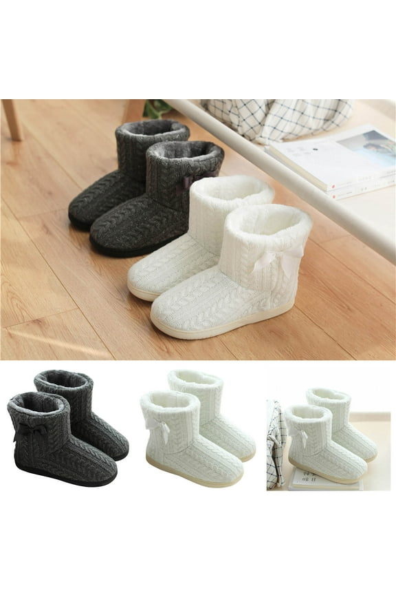 Womens Warm House Bootie Fluffy Cute for Winter, Comfy Cable Knit Memory Foam Ladies Boots Slippers Indoor with Fuzzy Plush Lining, Cozy Female Adult Home Bedroom Shoes White 41