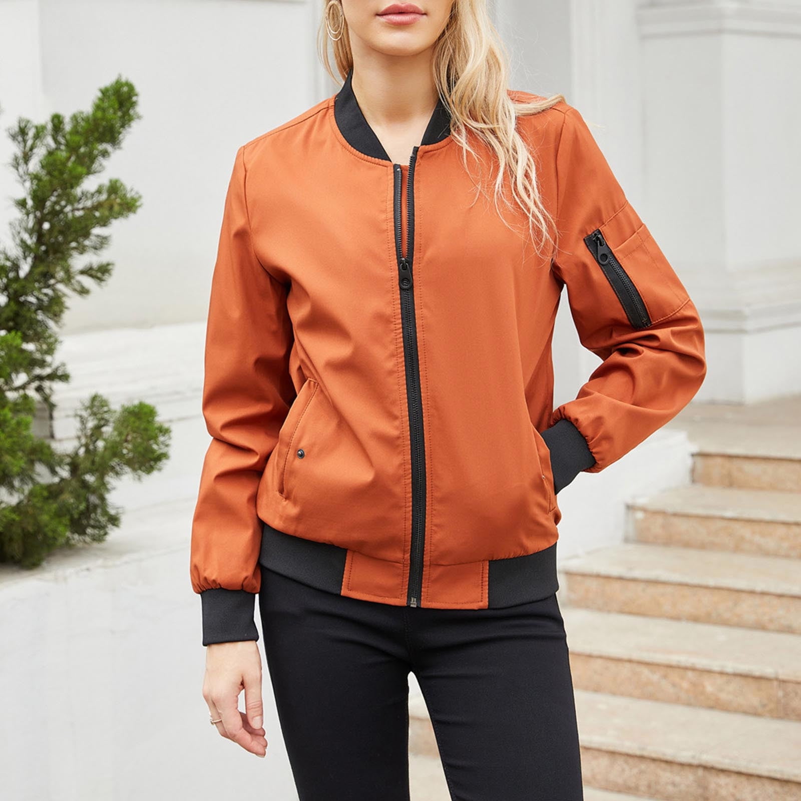 Ladies orange top waterproof jacket