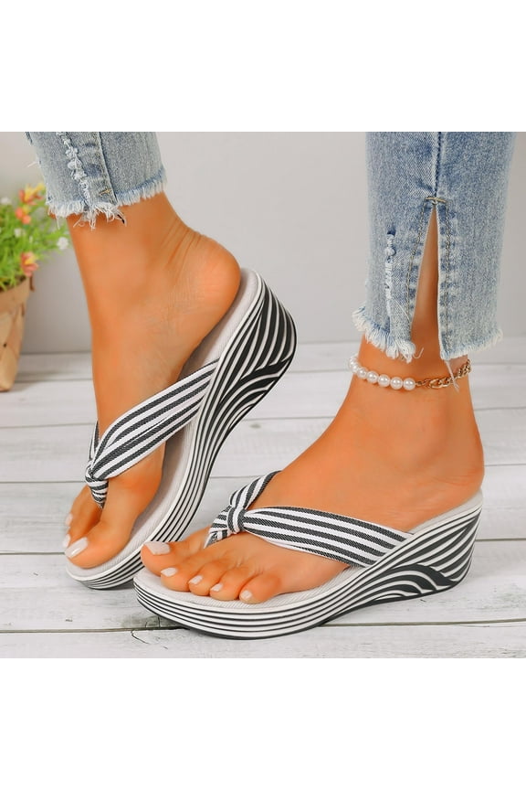 Womens Wedges Flip Flops Chunky High Heel Wedges Platform Flip Flops Sandals Knoted Sandals for Women Female Black 7.5(40)