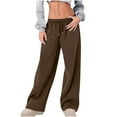 thumbnail image 1 of Miluxas Womens Wide Leg Sweatpants Drawstring Elastic Low Waist Pants Solid Color Casual Loose Trousers with Pockets Coffee, 1 of 5