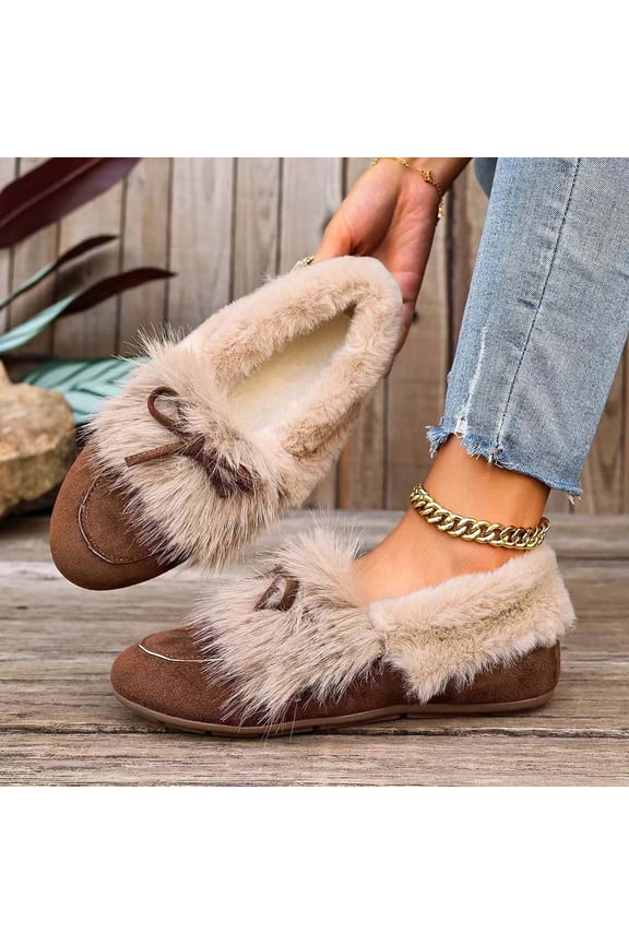 Womens Winter Flat Boots Warm Durable Shoes Fleece Fuzzy Ankle Snow Boots Platform Thick Plush Casual Loafers Coffee 9.5(43)