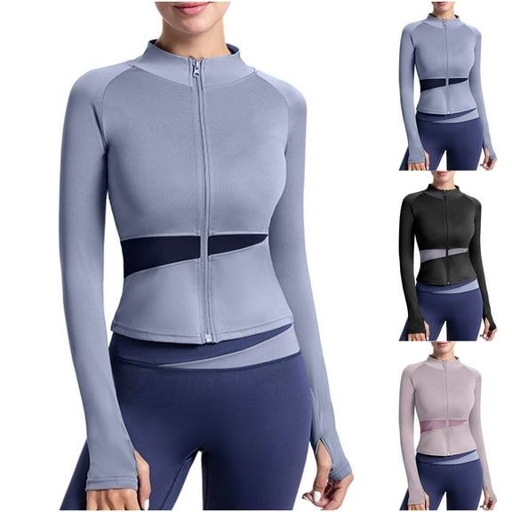 Miluxas Womens Workout Jackets Lightweight Zip Up Slim Fit Gym Track Athletic Jackets with Thumb Holes Purple XL(XL)