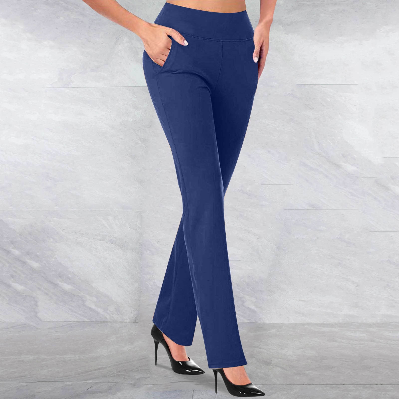 Miluxas Womens Yoga Dress Pants with Pockets Stretch Work Pants for Women Clearance Bootcut Slacks for Business office Casual Blue 12 XXL