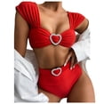 thumbnail image 1 of Womens swimsuits ,Women Heart Buckle Bikini Set Push-Up Pad Swimwear Swimsuit Beachwear Red L(L), 1 of 6