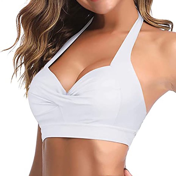 Womens swimsuits ,Women's Multi Color Swimsuit Halter Ruched High Waist Bikini Tops White 8(L)