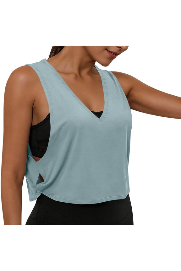 Women's Sleeveless Workout Top Gym Activewear Crop Tank Top Open Side Shirt for Athletic Exercise Running Light Blue S(S)
