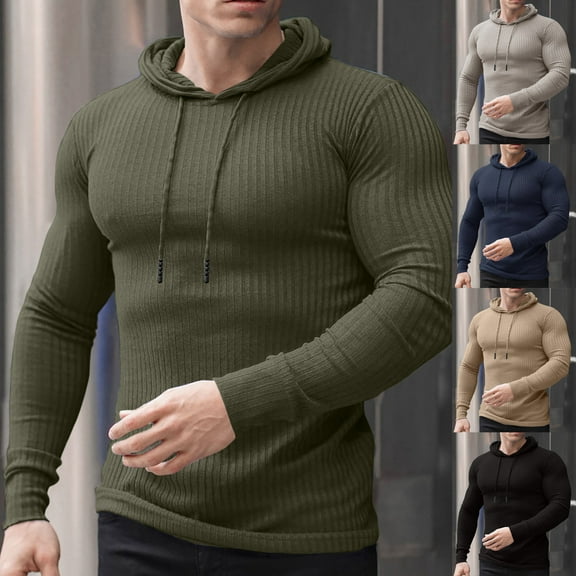 Miluxas Workout Hooded Sweater for Men Slim Fit Gym Bodybuilding Solid Color Muscle Pullover Sweatshirt with Hood Navy