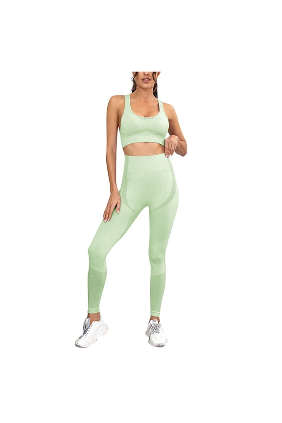 Workout Sets for Women 2 Piece High Waisted Seamless Leggings with Stretchy Sports Bra Sets Gym Clothes Mint Green L(L)