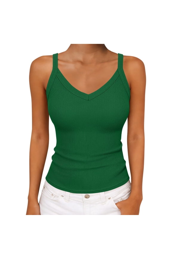 Workout Tops for Women Racerback Tank Tops Yoga Gym Ribbed Sleeveless Shirts Clothes Green M(M)