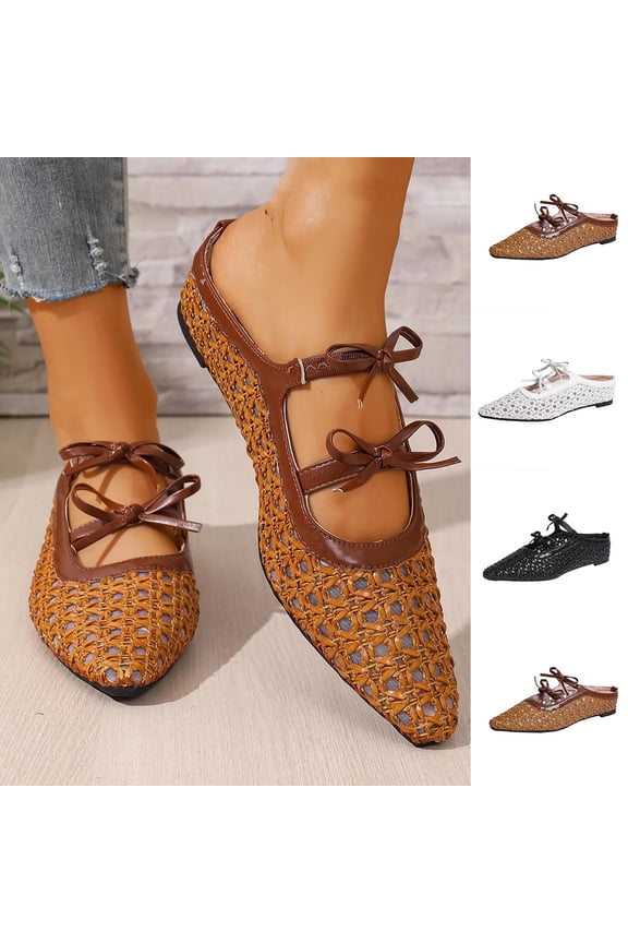 Woven Ballet Flats Shoes for Women with Strap Charming Comfortable Casual Elegance Flat Mary Janes Suitable Shoes White 9(42)