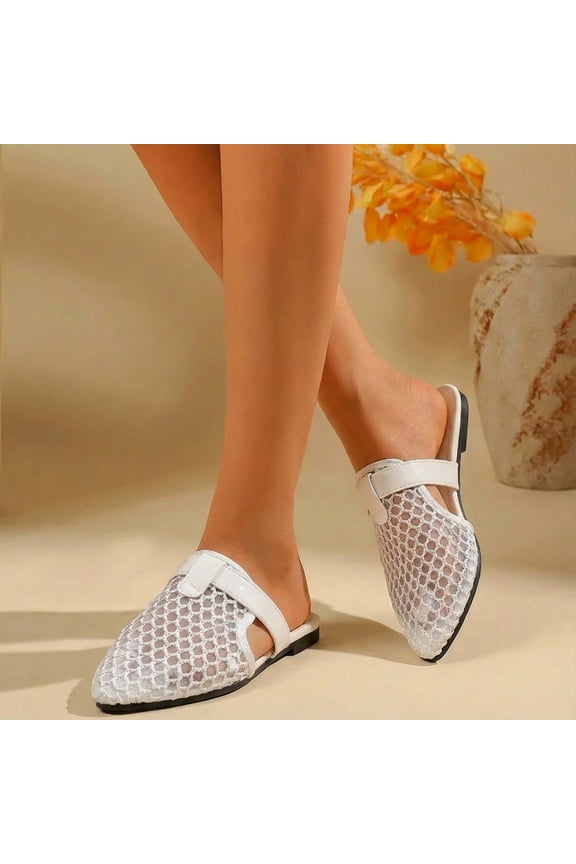 Woven Flats Mules for Women Pointed Closed Toe Casual Slides Slip On Comfortable Dress Shoes White 6(37)