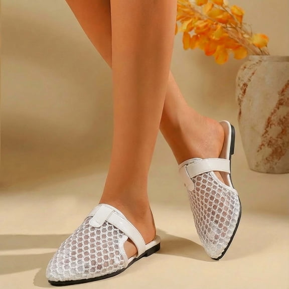 Miluxas Woven Flats Mules for Women Pointed Closed Toe Casual Slides Slip On Comfortable Dress Shoes White 7.5(40)