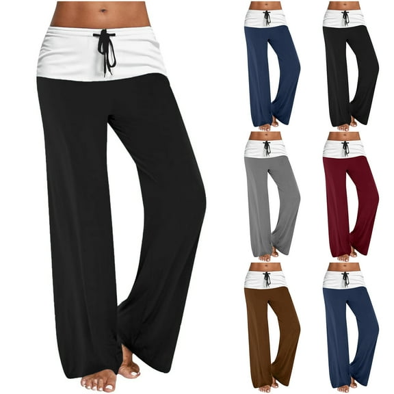 Miluxas Yoga Pants Women Wide Leg Pants Lace up Straight Leg Stretch Dress Solid Casual Sweatpants Wine 10(XL)