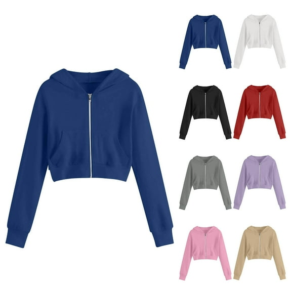 Miluxas Zip Up Hoodies for Girl Cropped Long Sleeve Sweatshirts Jackets Trendy Crop Tops Teen Girls Clothes White 13 Years