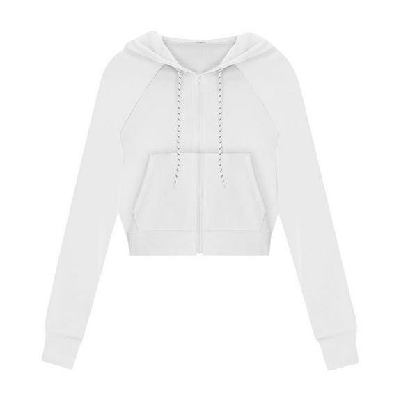 Miluxas Zip Up Hoodies for Women Cropped Long Sleeve Sweatshirts Jackets Trendy Y2k Crop Tops Teen Girls Clothes White S(S)