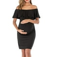 thumbnail image 1 of Miluxas off Shoulder Ruffle Sleeveless Maternity Dress , Bodycon Dress for Baby Shower Photoshoot Black 12(XXL), 1 of 9