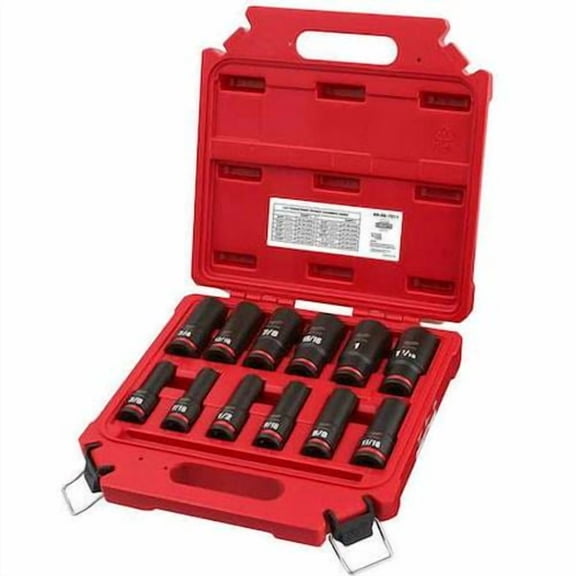 Milwaukee Tool 12 Piece SHOCKWAVE Socket Set, Impact Duty 1/2 in Drive, SAE, Deep Well 6 Point Socket Set