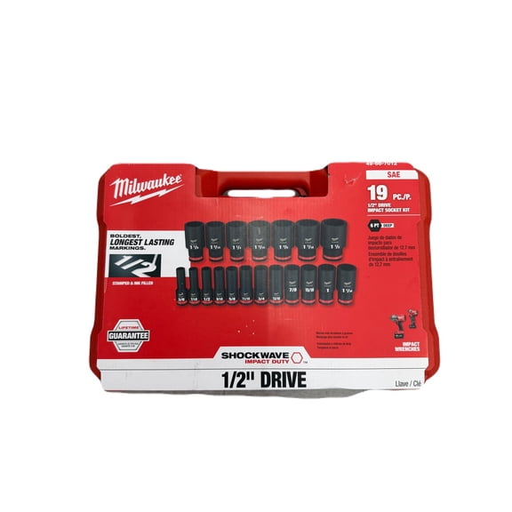 . Milwaukee 19 Pc. SHOCKWAVE Impact Duty 1/2" Drive SAE Deep 6 Point Socket Set