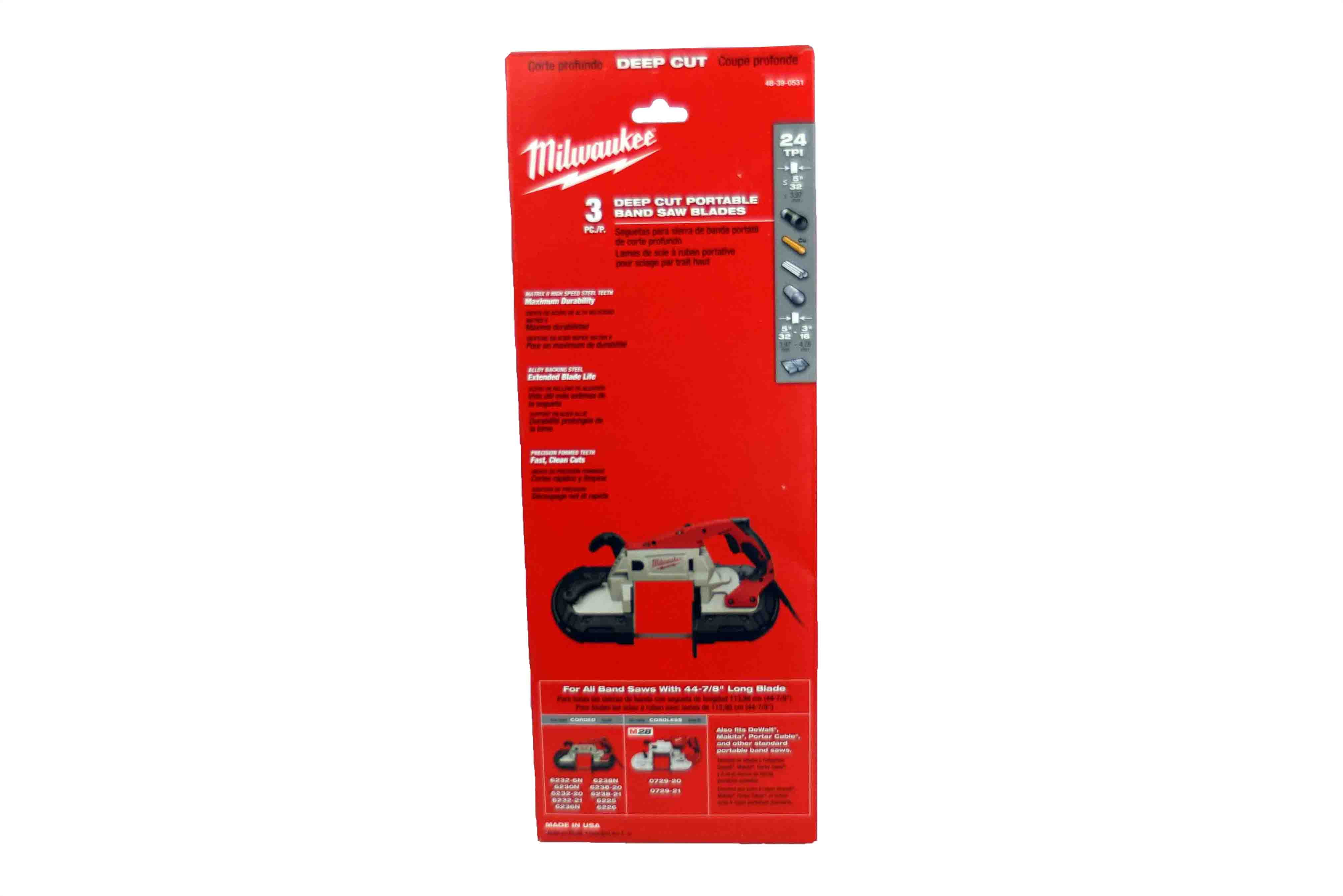 Milwaukee 24 TPI Deep Cut Portable Band Saw Blades 48390531 Three Pack