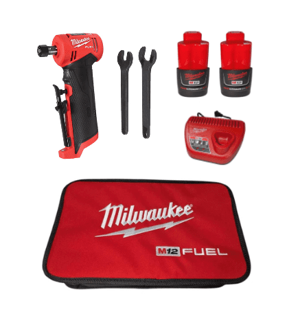 Milwaukee M12 FUEL 1/4-In Right Angle Die Grinder Kit (2485-22) – Brushless, 0.3 HP, 3-Mode Speed Control, (2) 2.0Ah Batteries, Charger, and Carrying Case Included