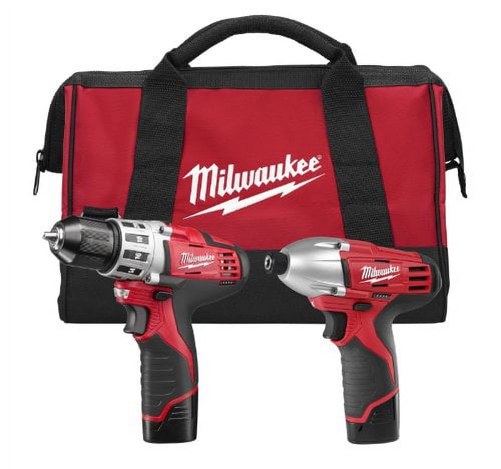Milwaukee 2494-22 M12 Cordless Combination 3/8" Drill / Driver and 1/4" Hex Impact Driver Dual Power Tool Kit (2 Lithium Ion Batteries, Charger, and Bag Included) - image 1 of 7