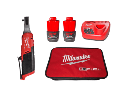 Milwaukee 2566-22 M12 FUEL 1/4" High Speed Ratchet Kit Cordless, Compact, Brushless Motor, with (2) 12V REDLITHIUM Batteries, Charger, and Carrying Case