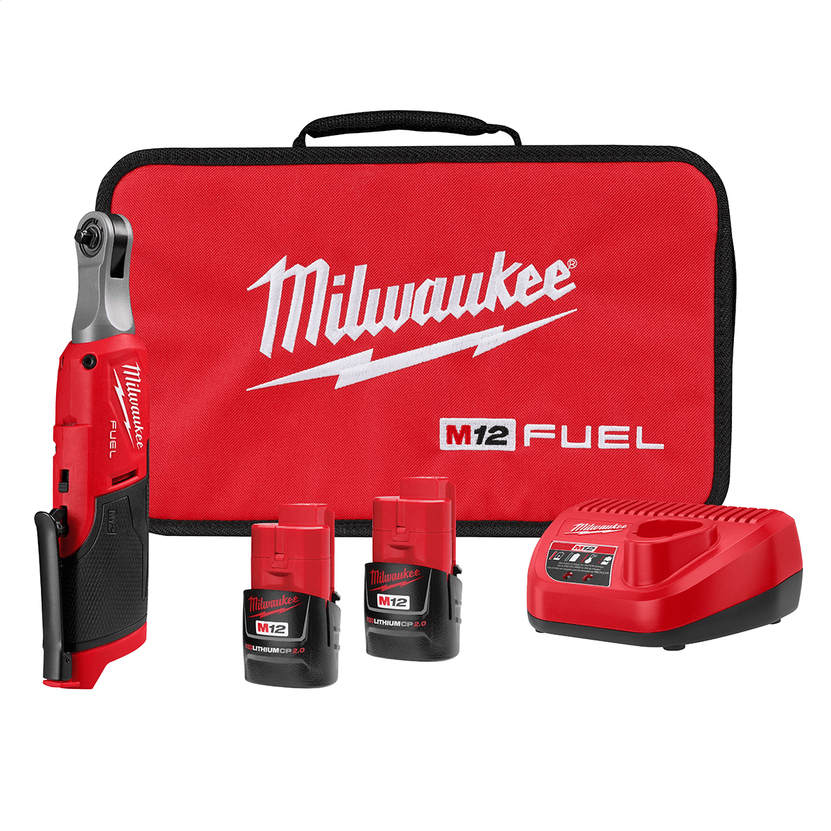 Milwaukee 2566-22 M12 FUEL Brushless Lithium-Ion 1/4 in. Cordless High Speed Ratchet Kit with 2 Batteries (2 Ah)