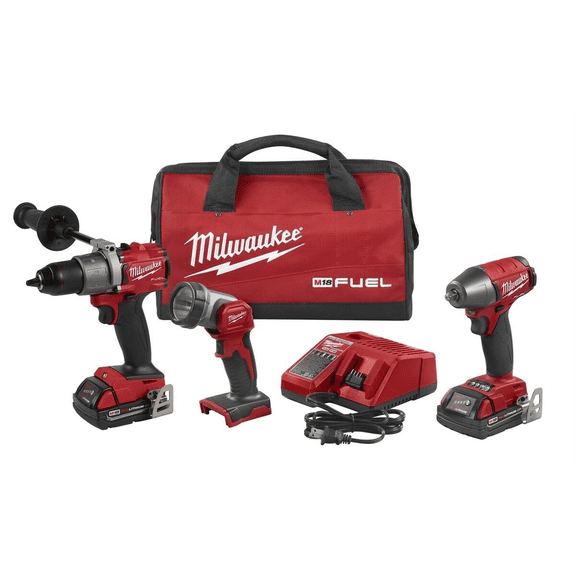 Milwaukee 2991-23 M18 FUEL 3PC Auto Drill, Impact Wrench & Light Kit
