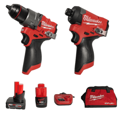 Milwaukee M12 FUEL 12V Lithium-Ion Brushless Cordless 2-Tool Combo Kit  1/2" Hammer Drill & 1/4" Impact Driver with 2 Batteries, Charger & Bag (Model 3497-22)