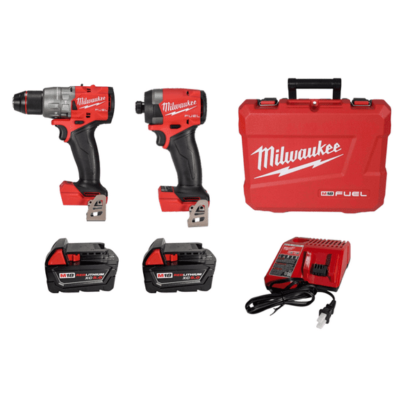 Milwaukee 3697-22 M18 FUEL 18V Brushless Cordless 2-Tool Combo Kit Hammer Drill & Impact Driver with (2) 5.0Ah Batteries, Charger & Case
