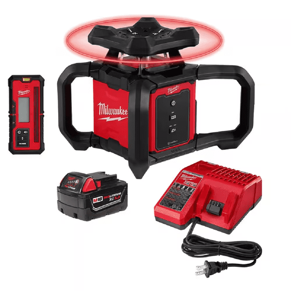 Milwaukee 3701-21 M18 Red Exterior Rotary Laser Level Kit w/ Receiver