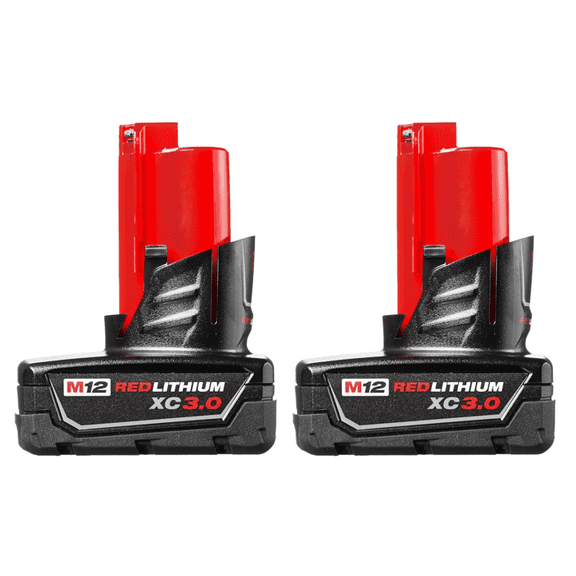 MILWAUKEE M12 REDLITHIUM XC 3.0Ah Battery 2-Pack (48-11-2412)  Extended Runtime and High Performance