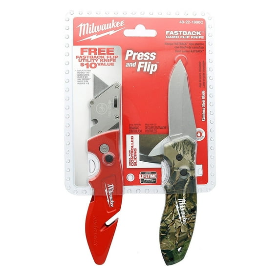 Milwaukee 48-22-1990C Fastback Camouflage Locking Blade w/ Reversible Wire Frame Belt Clip Bonus 48-22-1901 Fastback Flip Utility Knife Included