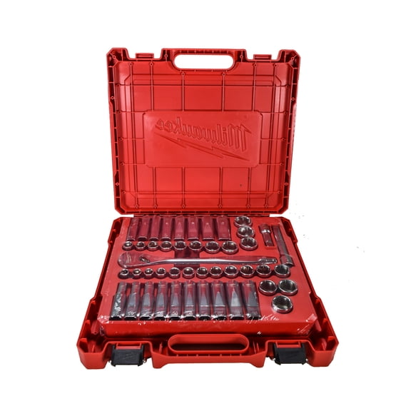 Milwaukee 48-22-9010 47-Piece 1/2 in. Drive Metric and SAE Ratchet and Socket Set with FOUR FLAT Sides