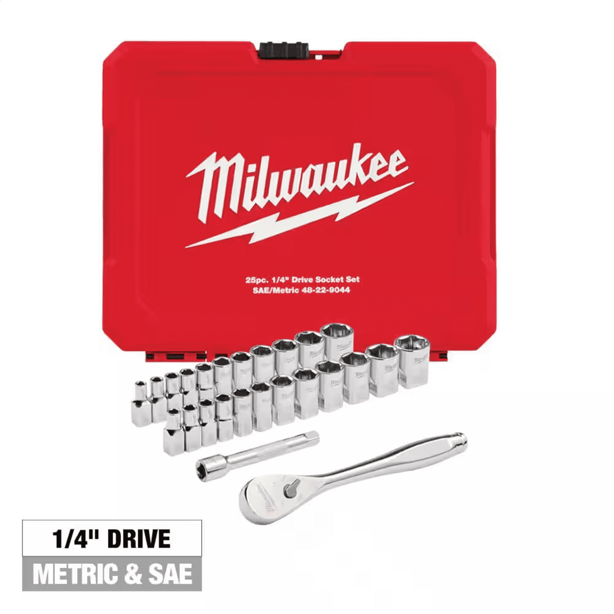 Milwaukee 48-22-9044, 1/4" Drive Metric & SAE Socket Wrench & Set, 25 Piece