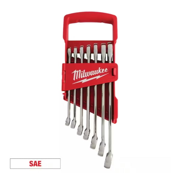 Milwaukee 48-22-9407 - 7-Piece SAE 12-Point Straight Head Combination Wrench Set with Storage Tray