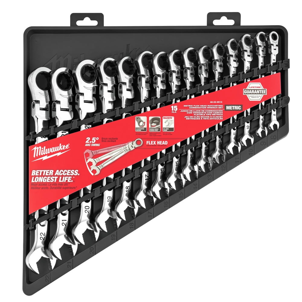 Milwaukee 48229513 15Piece Metric Flex Head Ratcheting Combination