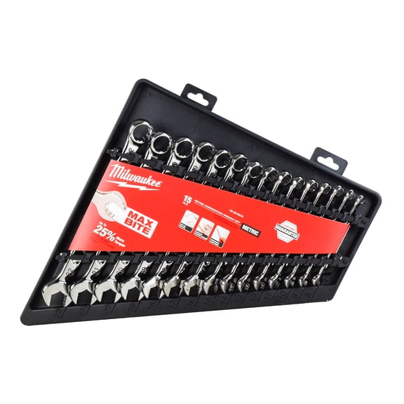 Milwaukee 48-22-9515 - 15-Piece Metric 12-Point Straight Head Combination Wrench Set with Storage Tray