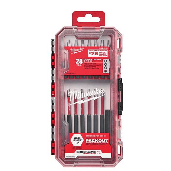 Milwaukee 48-32-5164 SHOCKWAVE Impact Duty 28-Piece Alloy Steel Driver Bit Set with Wear Guard Tip and Shock Zone Design