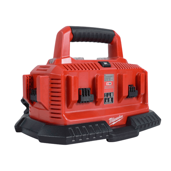 MILWAUKEE 48-59-1806 M18 Sequential 6-Port Battery Charger Compact Design, Pass-Through Plug, Charges Up to Six Batteries